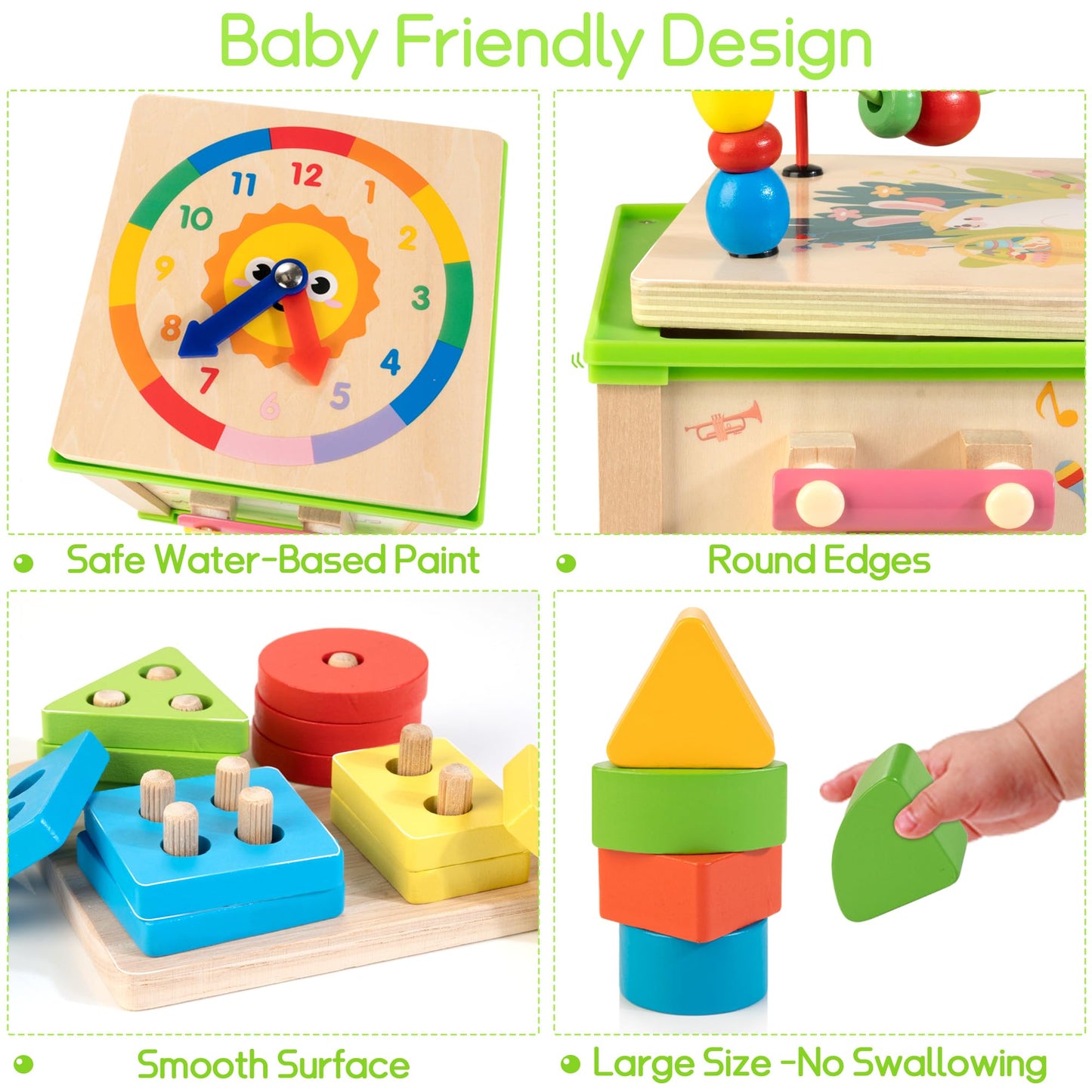 WOODMAM Wooden 7-in-1 Activity Cube, Montessori Toys for 1 2 Year Old