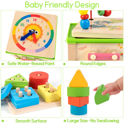 WOODMAM Wooden 7-in-1 Activity Cube, Montessori Toys for 1 2 Year Old