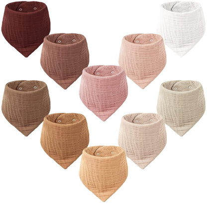 Konssy Muslin Baby Bibs 10 Pack Baby Bandana Drool Bibs 100% Cotton for Unisex Boys and Girls, Soft