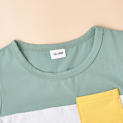 Baby Boy Clothes Toddler Boy Summer Outfits Short Sleeve Patchwork Top T-shirt & Pocket Pant Set 2
