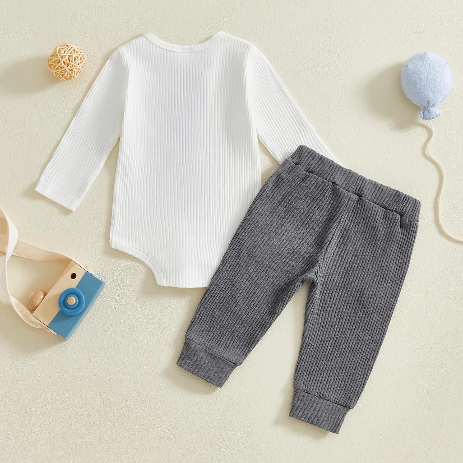 fhutpw Baby Boy Clothes 3 6 12 18 Months Ribbed Knitted Long Sleeve Romper and Pants Sets Newborn
