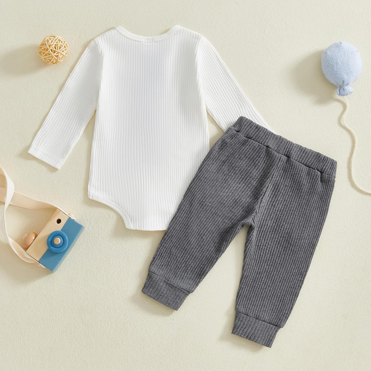 fhutpw Baby Boy Clothes 3 6 12 18 Months Ribbed Knitted Long Sleeve Romper and Pants Sets Newborn