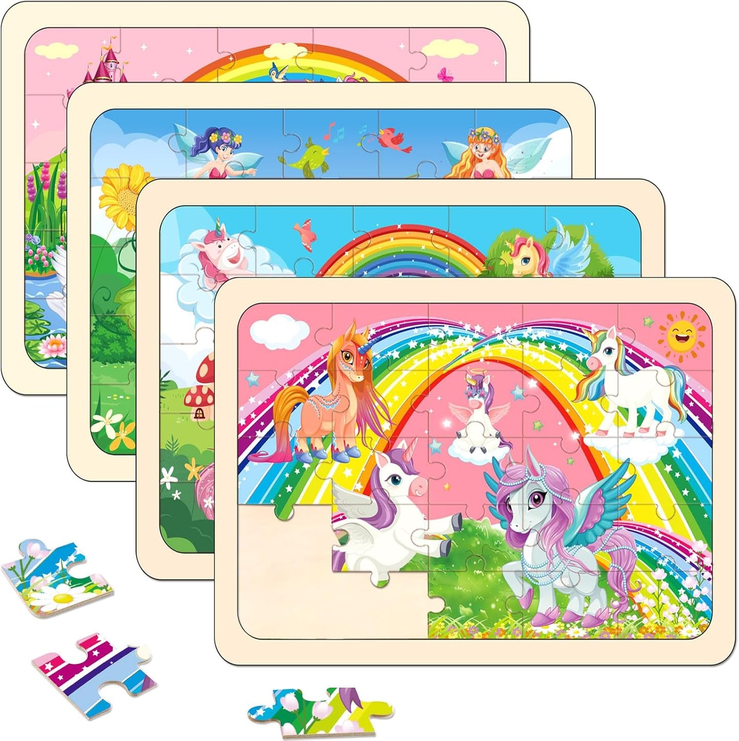 Puzzles for Kids Ages 4-6, 4 Pack Wooden Jigsaw Puzzles 24 Pieces The Castle Puzzle Preschool