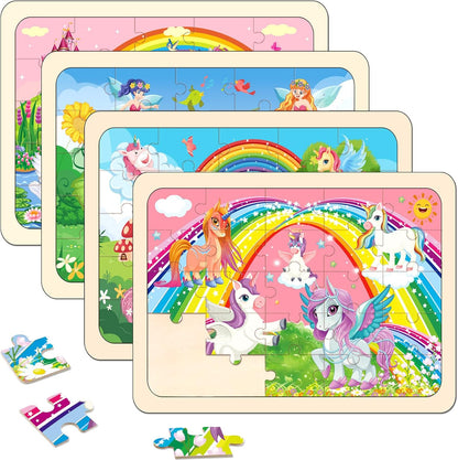 Puzzles for Kids Ages 4-6, 4 Pack Wooden Jigsaw Puzzles 24 Pieces The Castle Puzzle Preschool