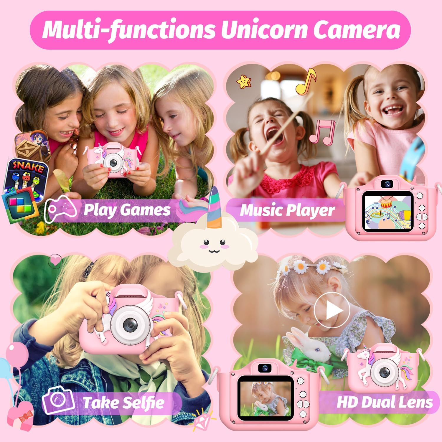 Upgrade Kids Camera for Girls, Christmas Birthday Gifts for Boys, 1080P HD Selfie Digital Video