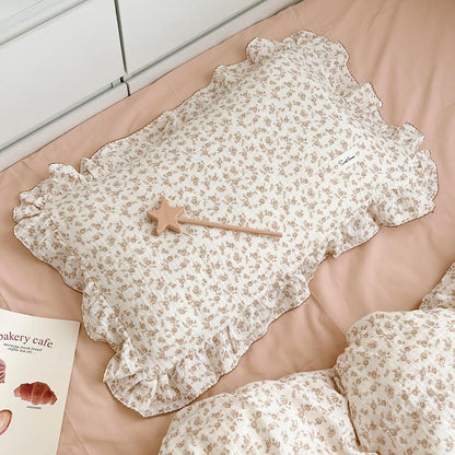 BuLuTu Cotton Muslin Kids Toddler Pillowcase with Cute Camellia Flowers Super Soft Travel Pillow