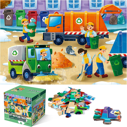 Jumbo Floor Puzzle for Kids,Recycling Garbage Truck Jigsaw Large Puzzles,48 Piece Trash Truck