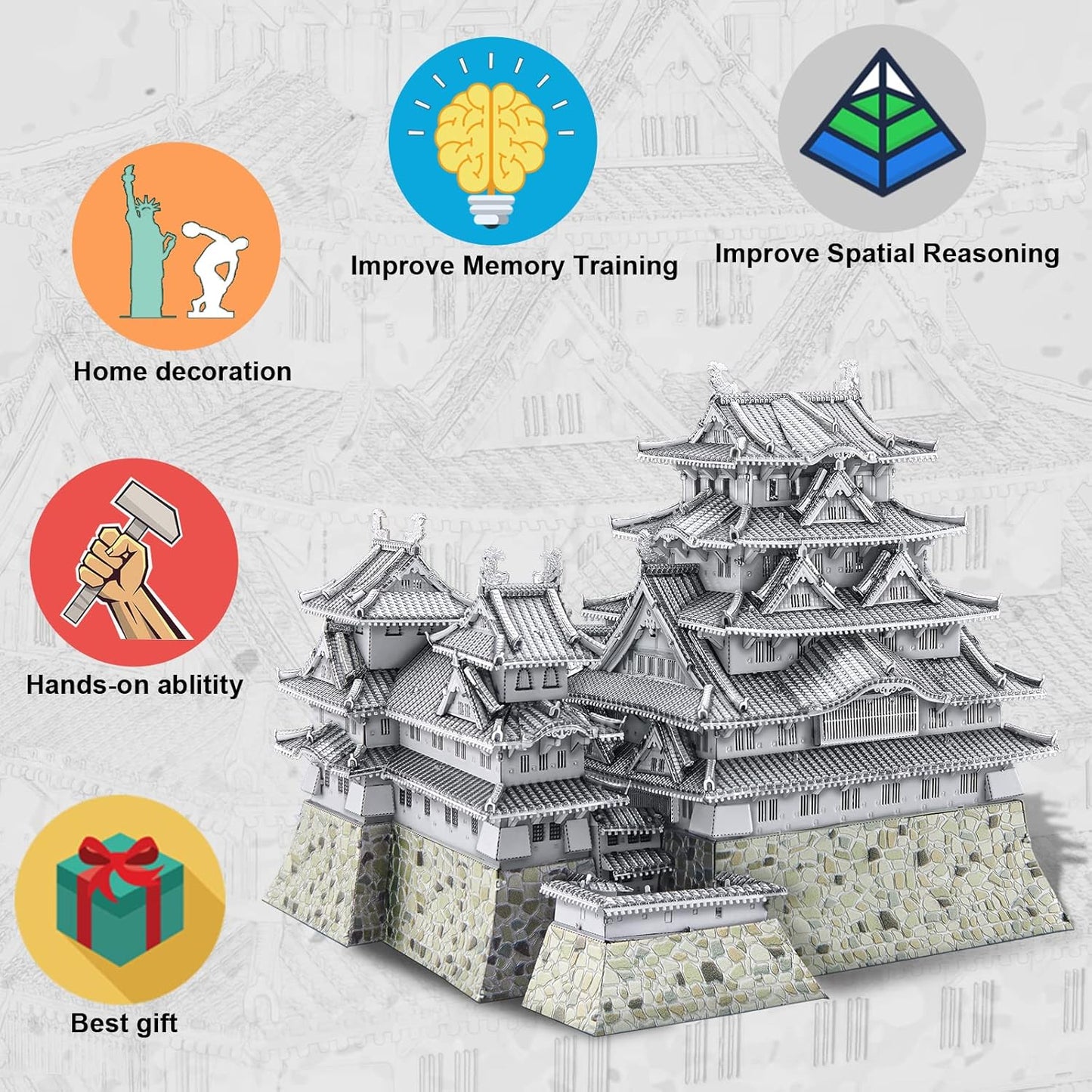 Piececool 3D Metal Puzzles for Adults, Himeji Castle - Japanese Architecture 3D Model Building Kits