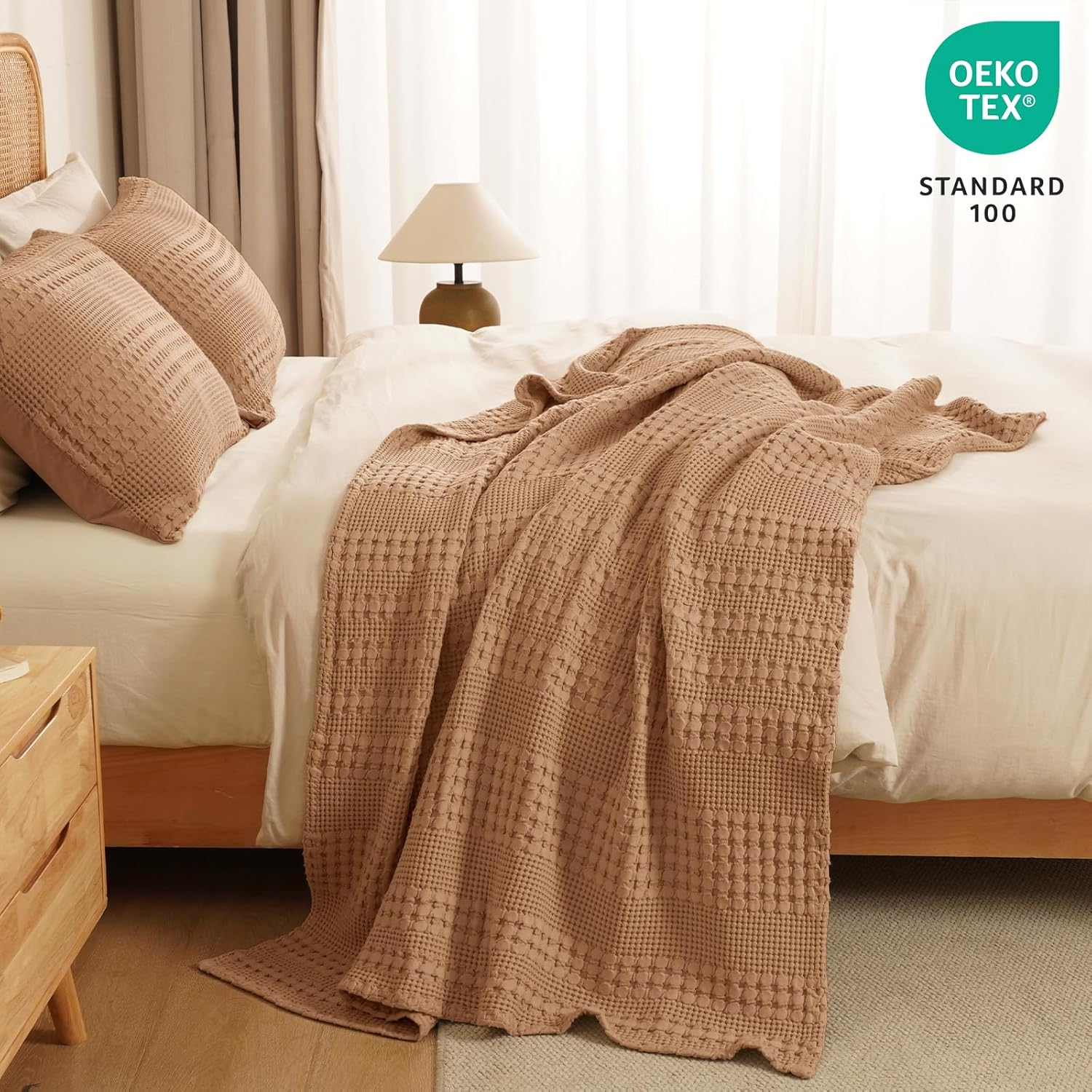 PHF 100% Cotton Waffle Weave Throw Blanket, Soft Lightweight Breathable Cozy Summer Throws for