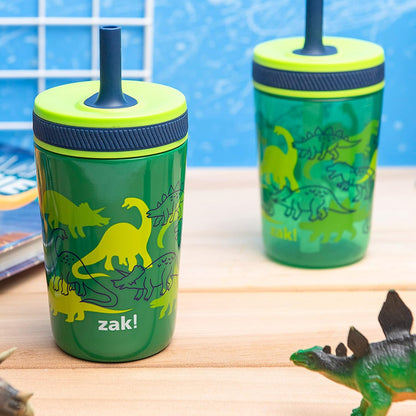 Zak Designs Dino Camo Kelso Tumbler 3pc Set, Leak-Proof Screw-On Lid with Straw, Bundle for Kids