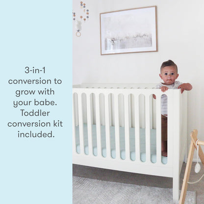 Newton Baby Galileo Standard Crib, Solid Beech Wood in White Color, 3-in-1 Convertible Crib with
