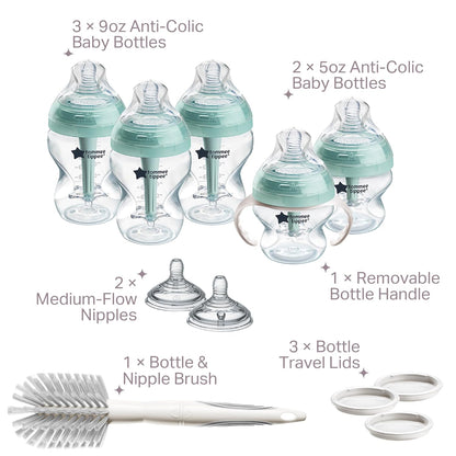 Tommee Tippee Advanced Anti-Colic 12 Piece Set, 5 oz and 9 oz BPA Free Bottles, Newborn 0+ Months