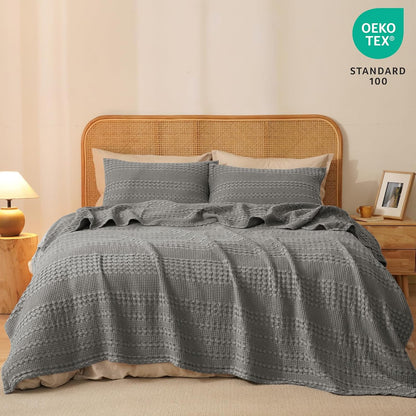 PHF 100% Cotton Waffle Weave Blanket King Size, Soft Lightweight Breathable Cozy Summer Blankets