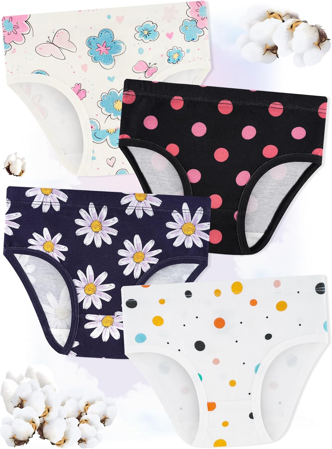 Girls' Underwear,Soft Cotton Tagless Panties for Toddlers' & Little Kids' Comfort,Breathable