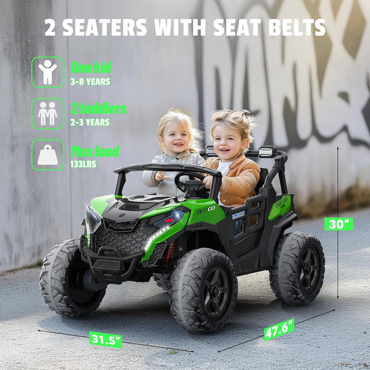 24V 2 Seater Ride on Car Truck, 4x200W, EVA Tires, Remote Control, 4WD/2WD, Rainbow Lights, Shock