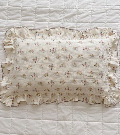 BuLuTu Cotton Muslin Kids Toddler Pillowcase with Cute Azalea Flowers Pattern Super Soft Crib