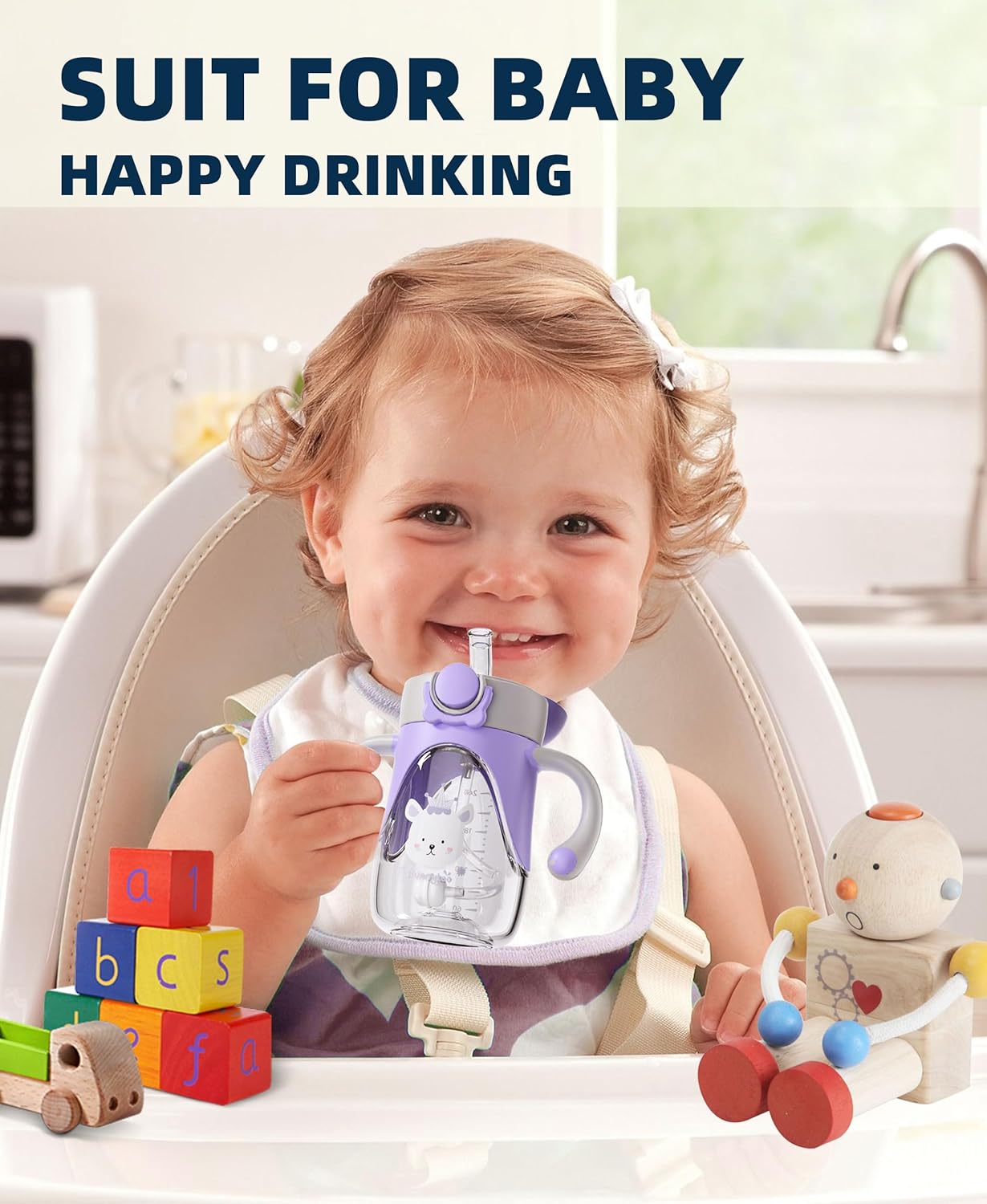 Bunnytoo Baby Sippy Cup with Weighted Straw for Infants 6-12 Months, 8oz Toddler Drinking with