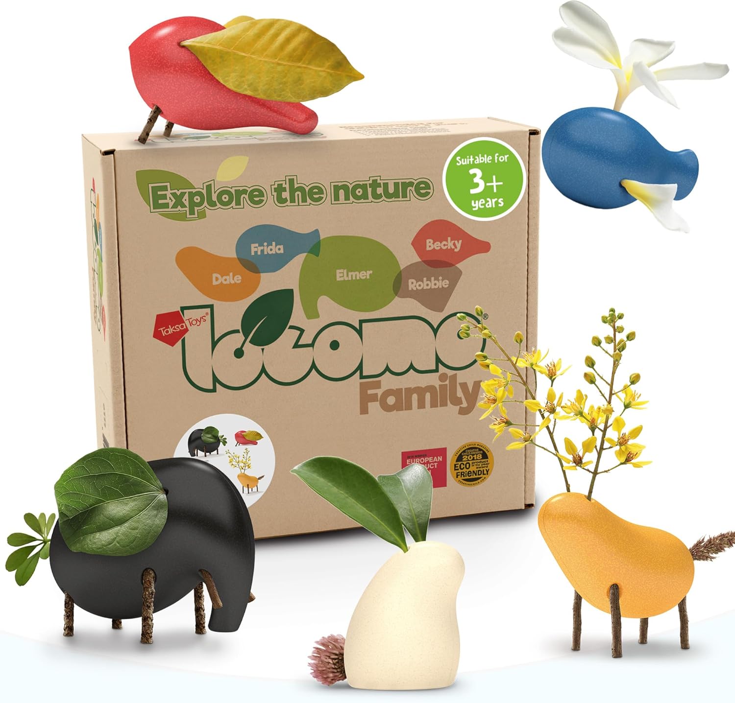 Taksa Toys Locomo Family 1 Open-Ended Waldorf Educational Outdoor Play Figures, Wooden Animal