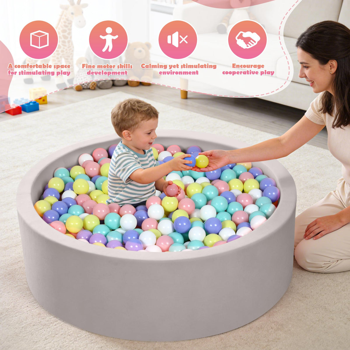 SIUUHOVS Baby Foam Ball Pit, 35.4"x 11.8" Ball Pits for Toddlers Light Gray