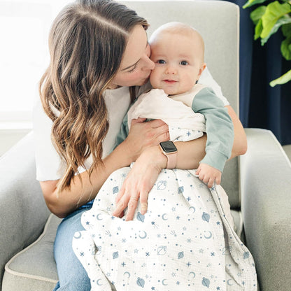 Konssy Baby Blankets for Unisex Boys Girls, Super Soft Nursery Minky Blankets with Muslin Cotton
