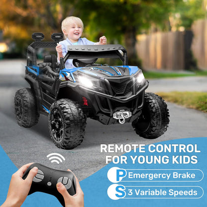 ANPABO 24V 4X4 Ride on Car Truck w/Remote Control, 4WD/2WD Switchable Kids UTV, 19" Spacious Seat