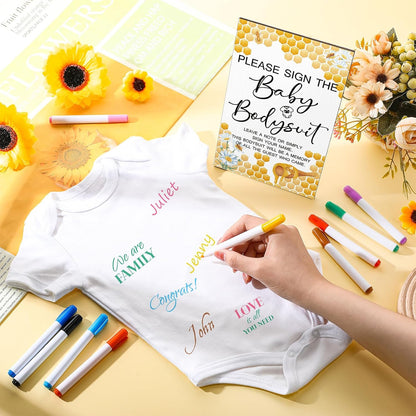 Qunclay 12 Pcs Baby Bodysuit Baby Shower Game Include 1 Game Wooden Sign Tabletop Decor 1 White