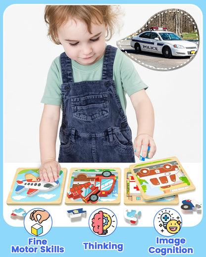 Benresive Wooden Toddler Puzzles, Montessori Toys for 1 2 3 Year Old Boys, Toys for 1 2 3 Year Old