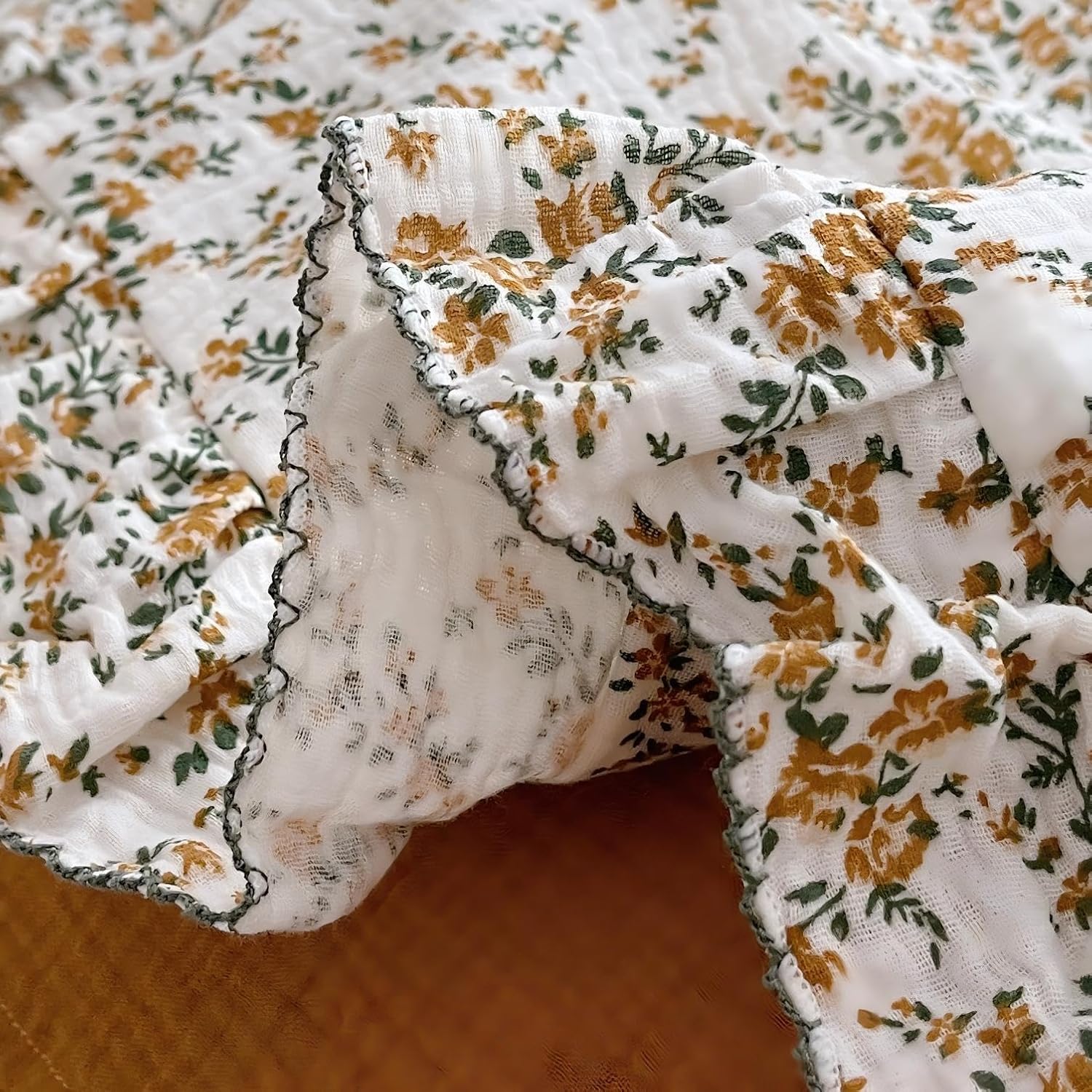 BuLuTu Cotton Muslin Ruffle Edge with Hibiscus Flowers Kids Toddler Pillowcase Soft Travel Pillow
