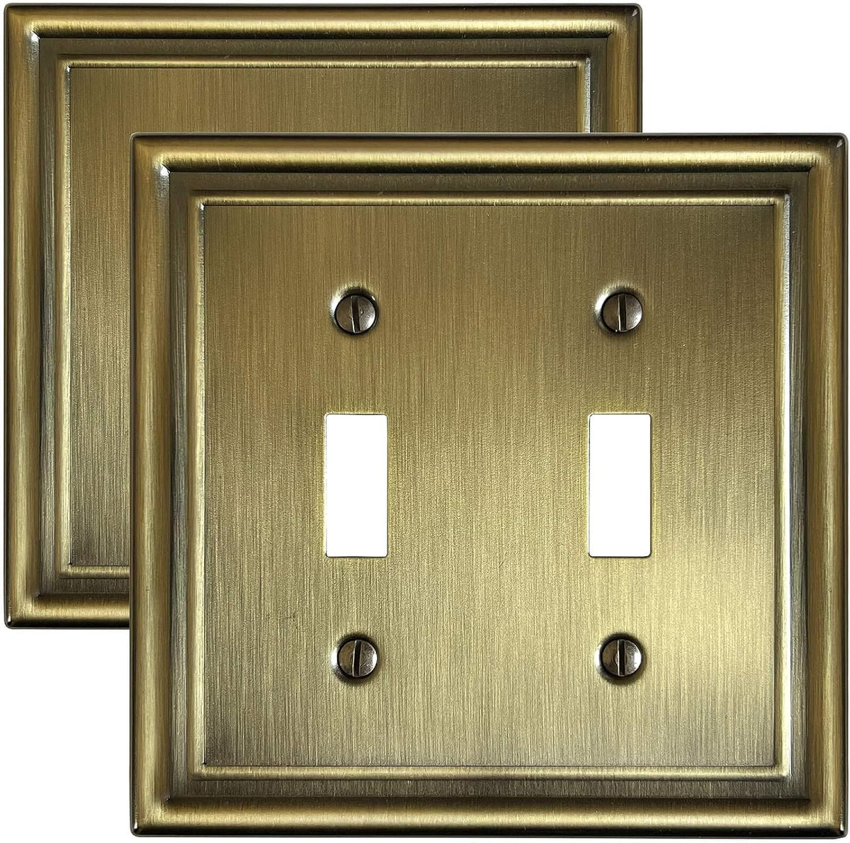 2-Pack Double Toggle Wall Plate, Metal Light Switch Cover, Decorative Antique Brass Switch Plate