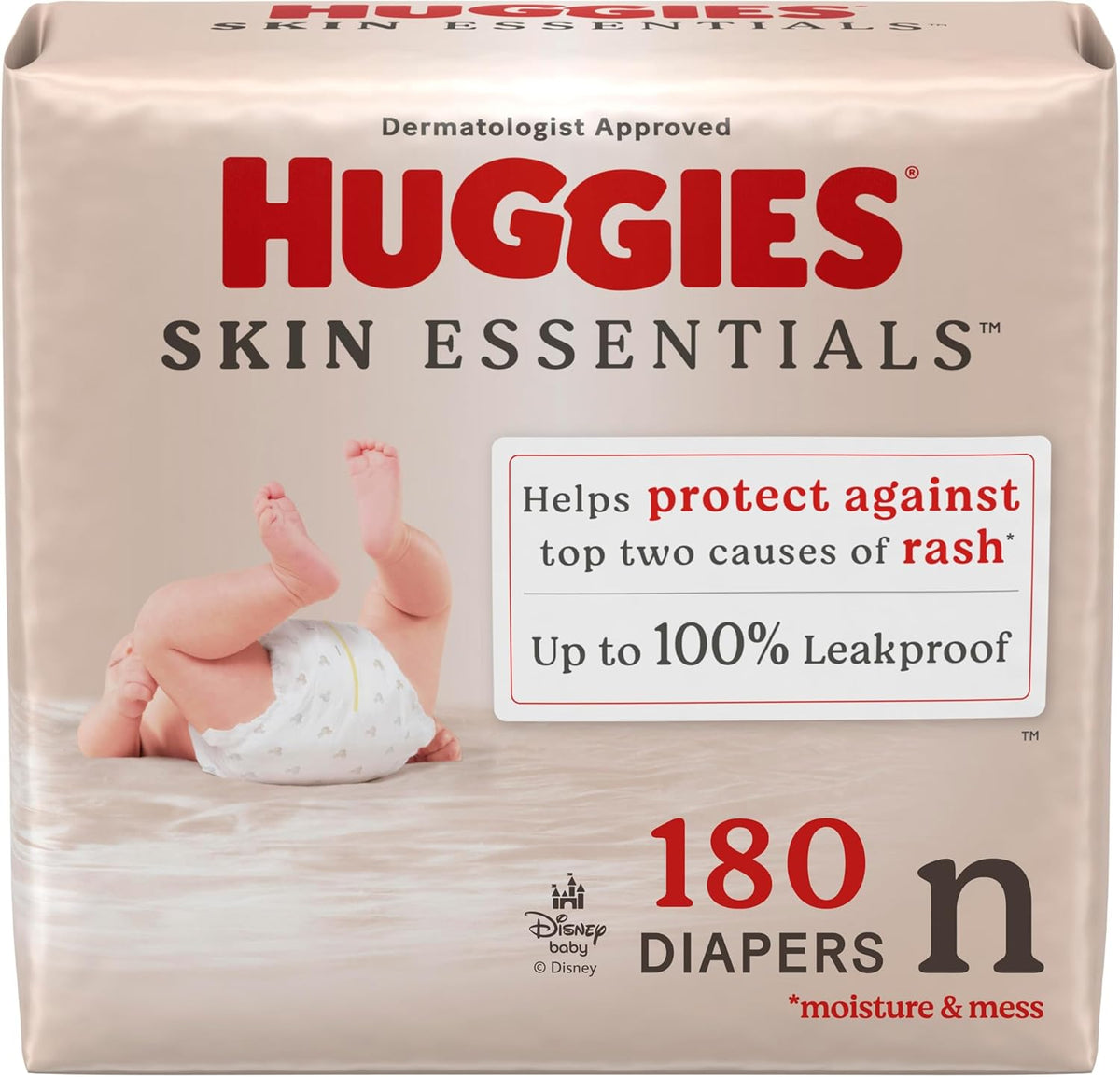 Huggies Size Newborn Diapers, Skin Essentials Baby Diapers, Size Newborn (6-9 lbs), 180 Count (3