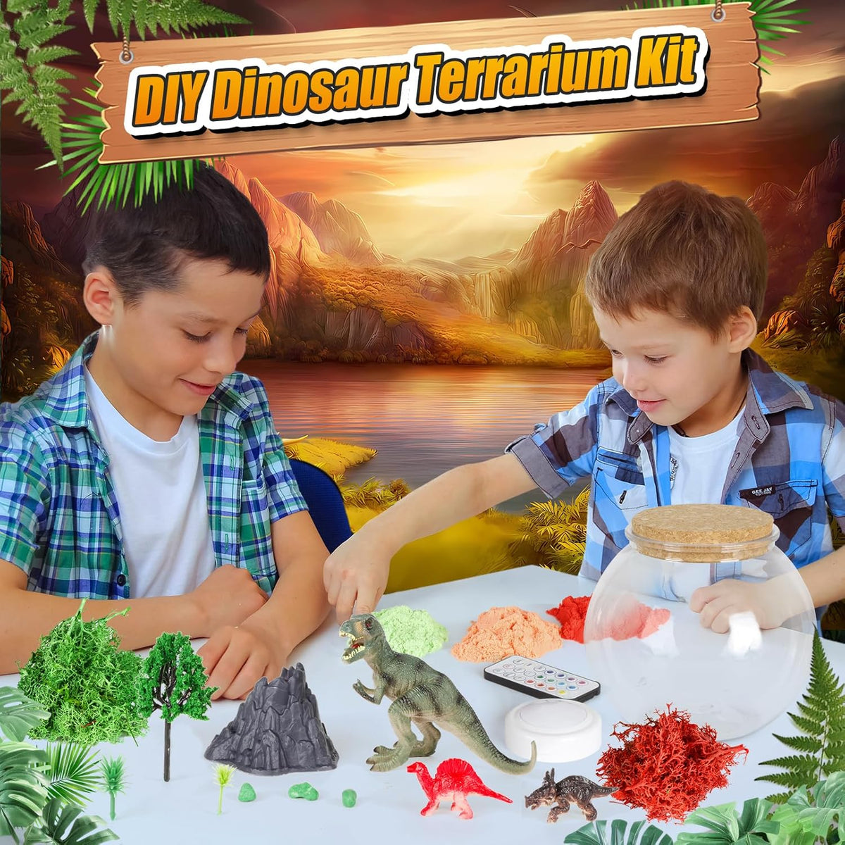 Dinosaur Activities Toys-Dinosaur Terrarium Craft Kits for Boys-Birthday Gifts for Kids Age 4 5 6 7