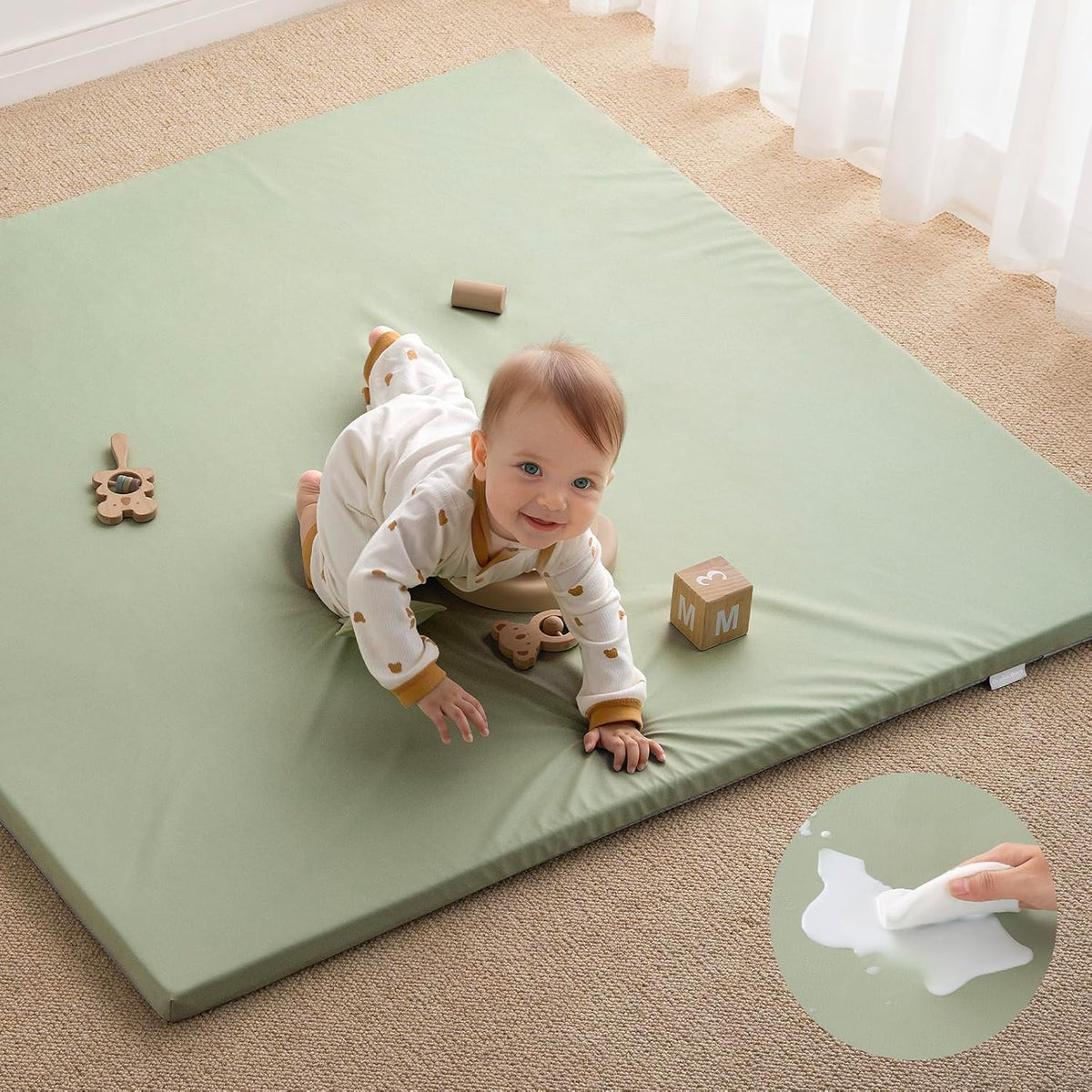 Blissful Diary Vegan Leather Baby Play Mat, 50x50 Thicken Foam Cushioned & Waterproof Playpen Mat