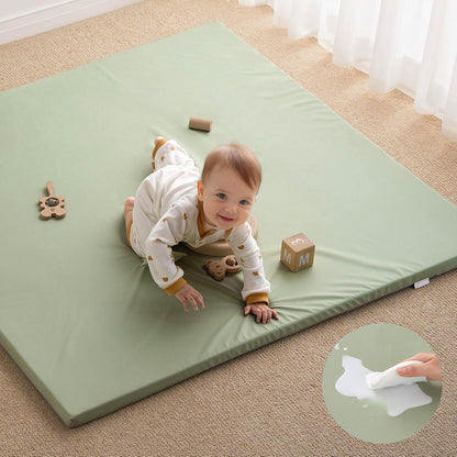 Blissful Diary Vegan Leather Baby Play Mat, 50x50 Thicken Foam Cushioned & Waterproof Playpen Mat