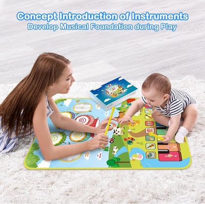Foki 3-in-1 Musical Mats, Child Floor Piano Drum Animal Music Play Mat Montessori Sensory Early