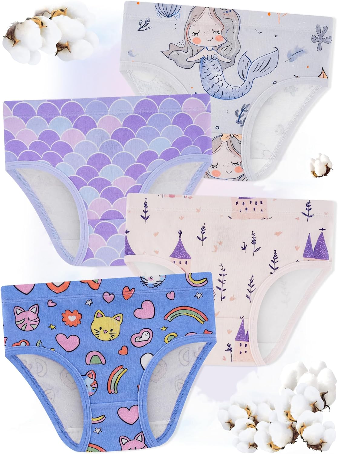 Girls' Underwear,Soft Cotton Tagless Panties for Toddlers' & Little Kids' Comfort,Breathable