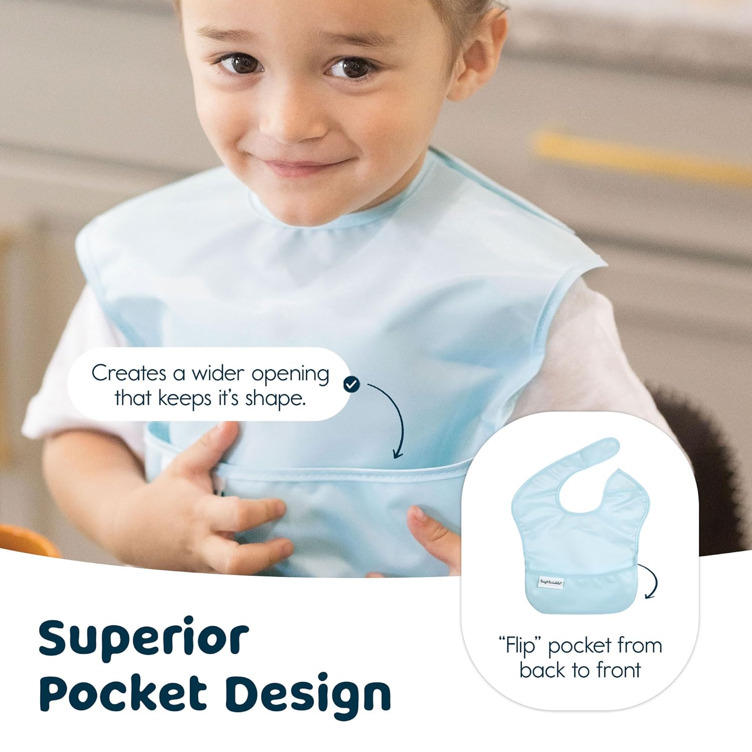Tiny Twinkle Mess Proof Baby Bibs for Eating - Waterproof, Wipeable Bibs - Toddler Bibs - Travel