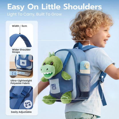 JOIEDOMI Toddler Backpack for Boys 2-4, 11" H Kids Backpack with Detachable Dinosaur Toy for 2 Year