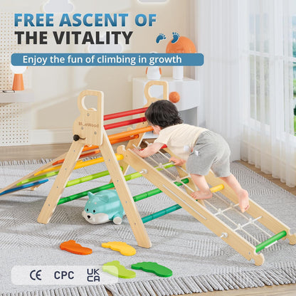 BlueWood 10-in-1 Pikler Triangle Set, Toddler Climbing Toys Indoor, Montessori Climber, Baby Jungle