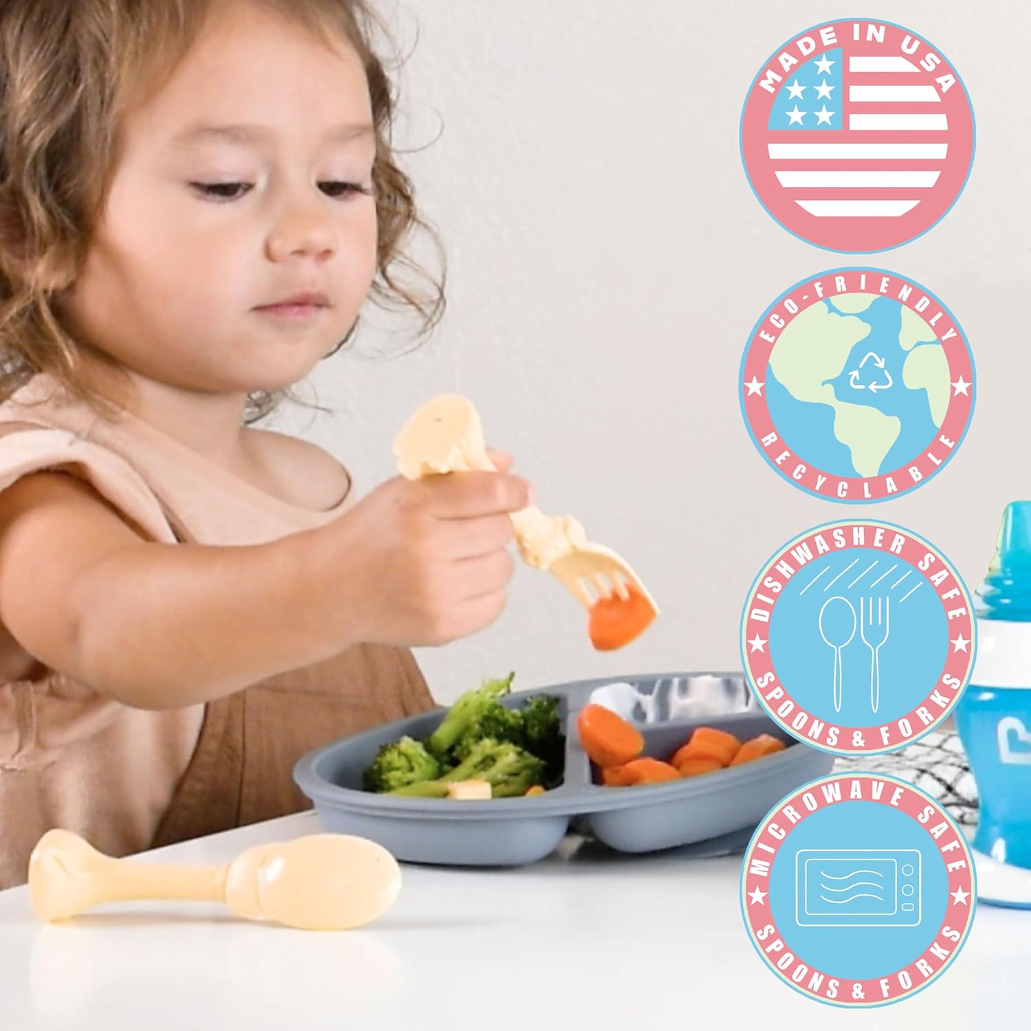 Made in USA Spoon la la Toddler Utensils Set (2 Pack) & Board Book - Spoon & Fork for Kids