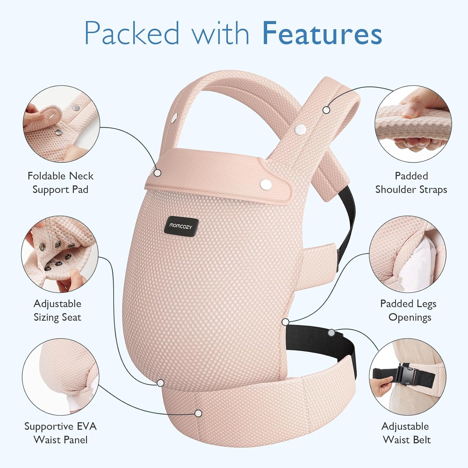 Momcozy Breathable Mesh Baby Carrier, Ergonomic and Lightweight Infant Carrier for 7-44lbs with