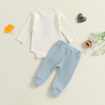 fhutpw Baby Boy Clothes 3 6 12 18 Months Ribbed Knitted Long Sleeve Romper and Pants Sets Newborn