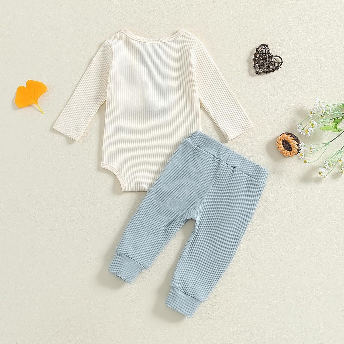fhutpw Baby Boy Clothes 3 6 12 18 Months Ribbed Knitted Long Sleeve Romper and Pants Sets Newborn