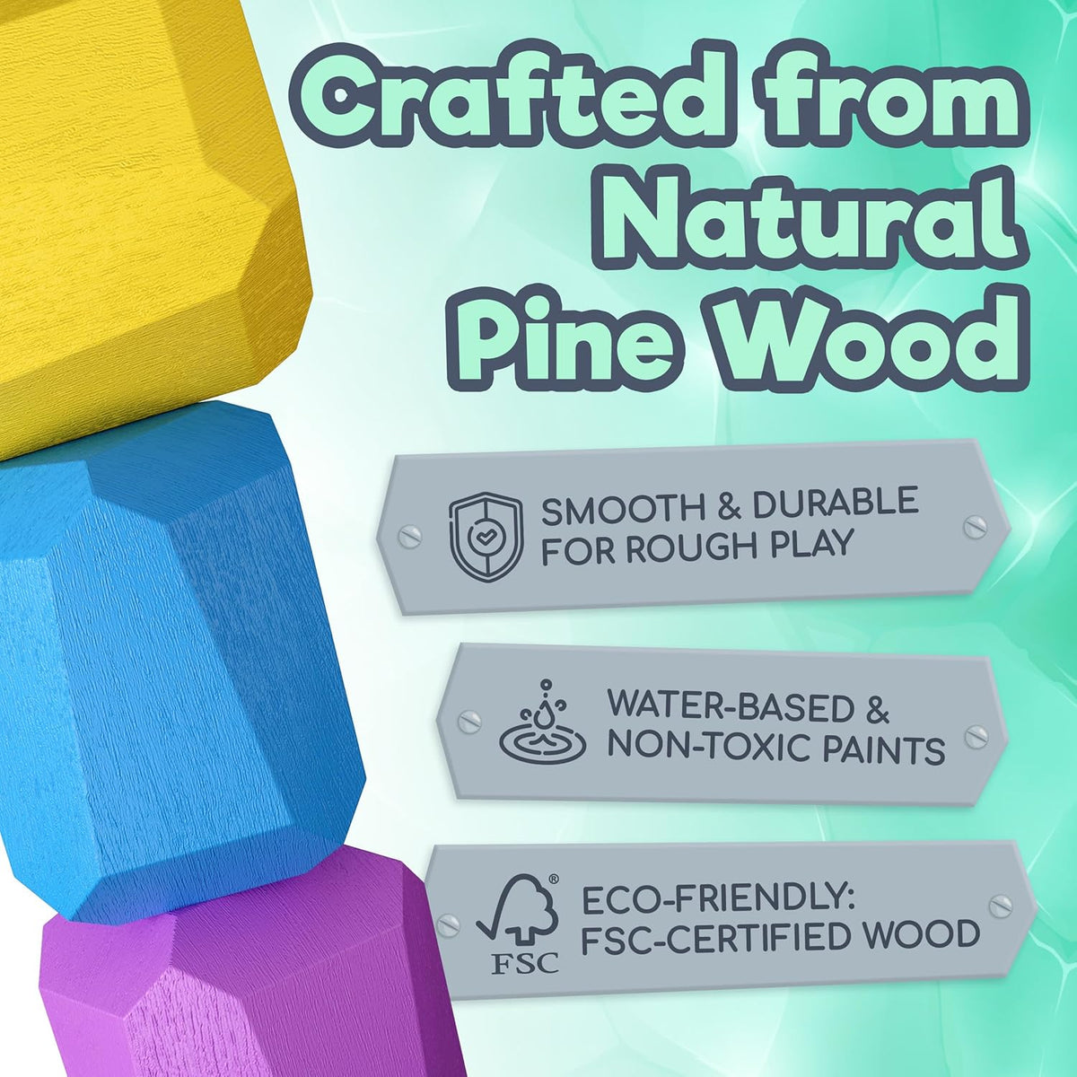 Wooden Stacking Blocks – Montessori Toys for 1 2 3 4 5 6 Year Old Toddlers and Kids, No Choking