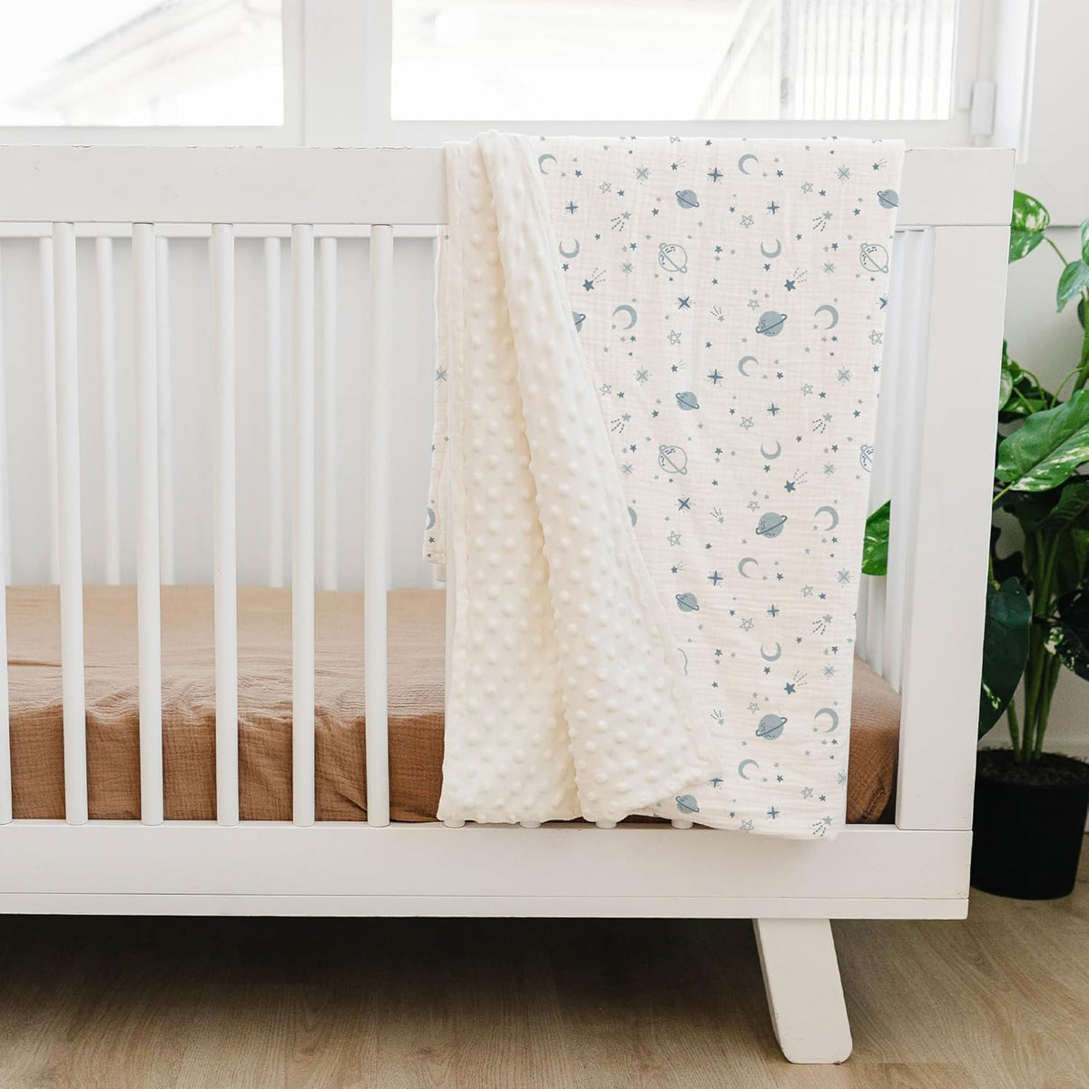 Konssy Baby Blankets for Unisex Boys Girls, Super Soft Nursery Minky Blankets with Muslin Cotton