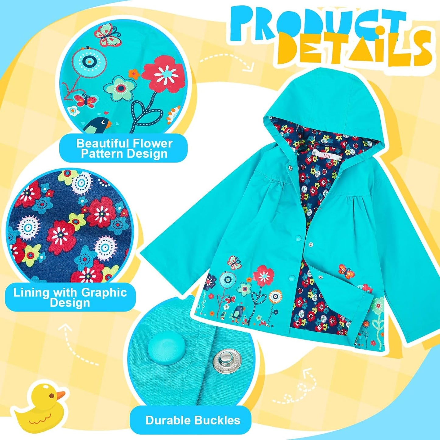 2 Pcs Toddler Raincoat Rain Boots Set Kids Baby Cartoon Hoodie Zipper Jacket Short Rain Shoes for