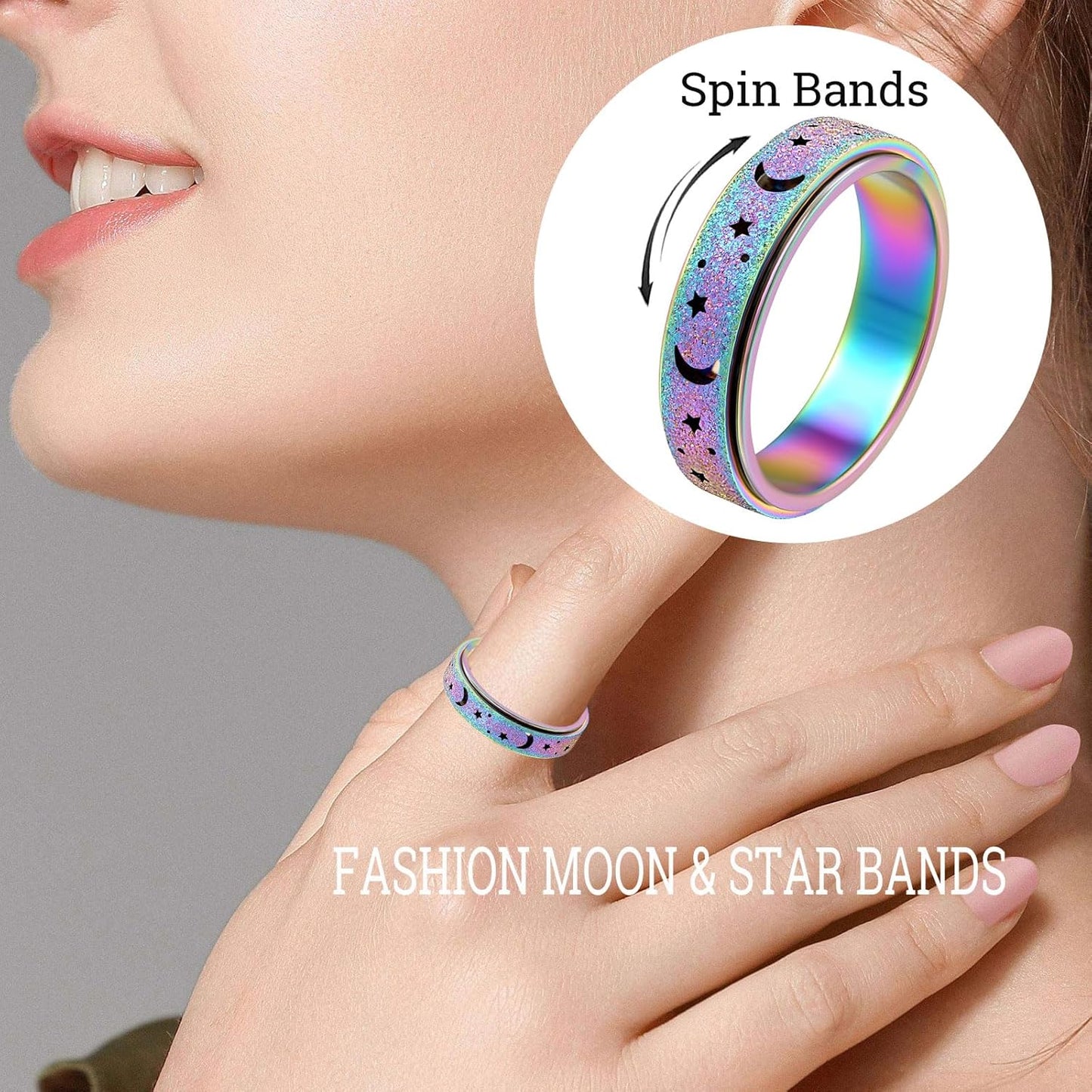 OreilleStar Anxiety Ring for Women Spinner Ring Fidget Ring Fidget Toys Adults Spinner Rings