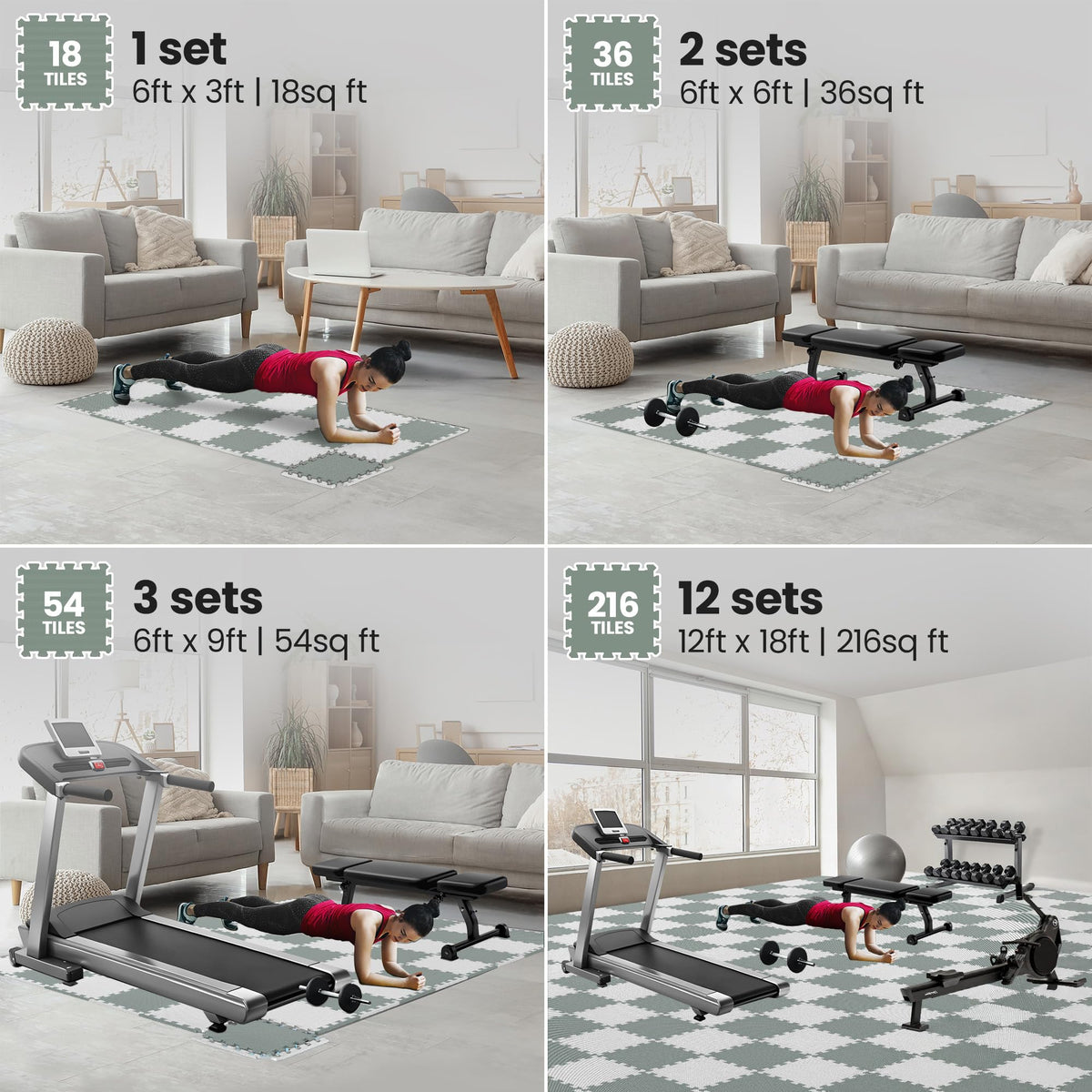 bemaxx Gym Mats Set - EVA Interlocking Foam Floor Tiles (12.6"x12.6"x0.4") Protective Gym Flooring
