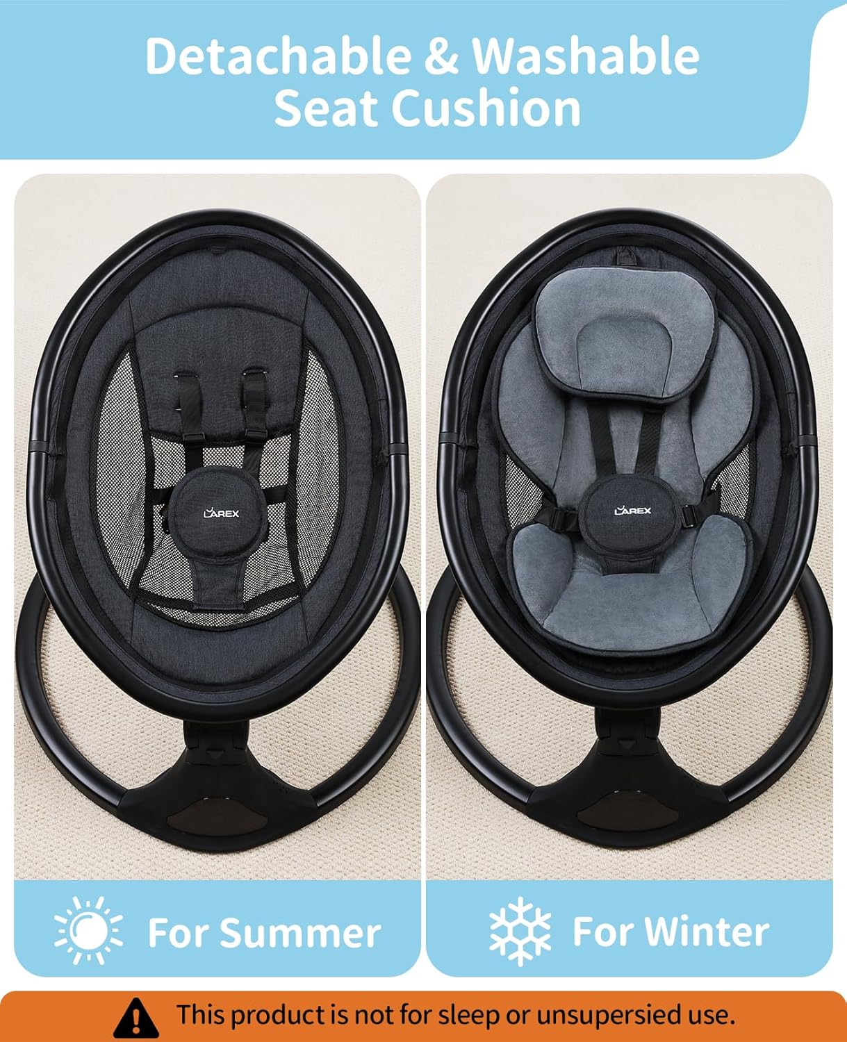 LAREX Baby Swing to Toddler Electric Infant Swing Portable for Newborn Boy Girl, 5 Sway Speeds with