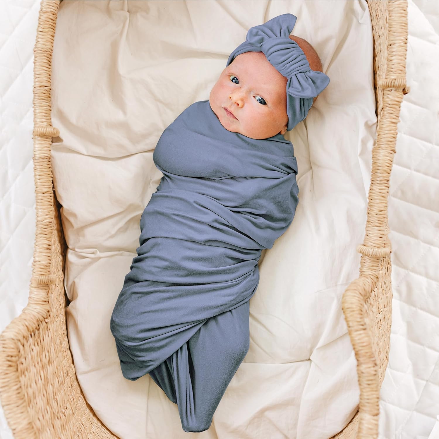 Konssy Baby Girl Newborn Receiving Blanket with Matching Headband and Beanie Set Baby Swaddle