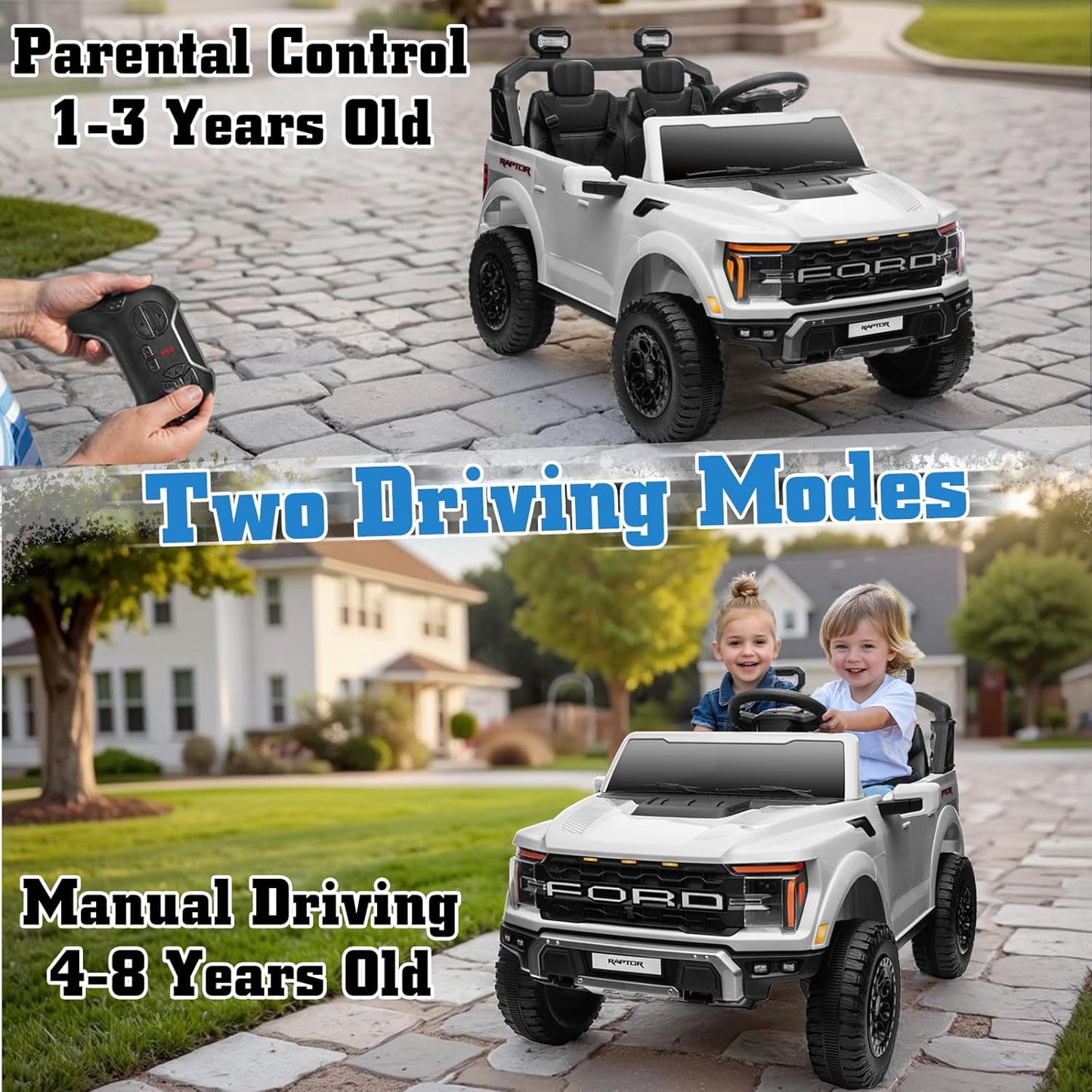 24V Ride on Car Licensed Ford F-150 Raptor, Kids Electric Car with Remote Control, LED